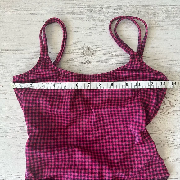 VINTAGE 80s Gingham High Cut Bow One Piece Swimsuit Dunkis of New York Hot Pink - Picture 11 of 14
